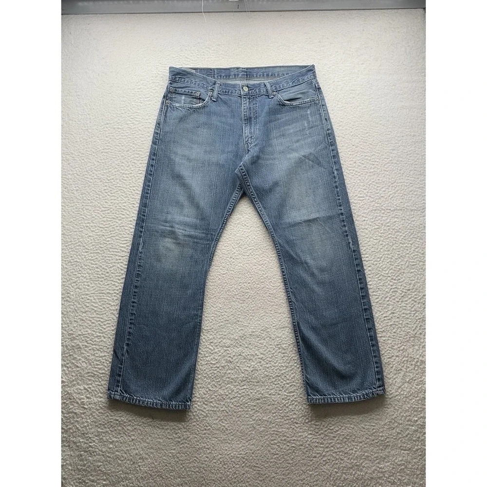 Levi's 514 Jeans Mens 37x30 (Tag 36x30) Light Blue Stone Wash Whiskered Western
